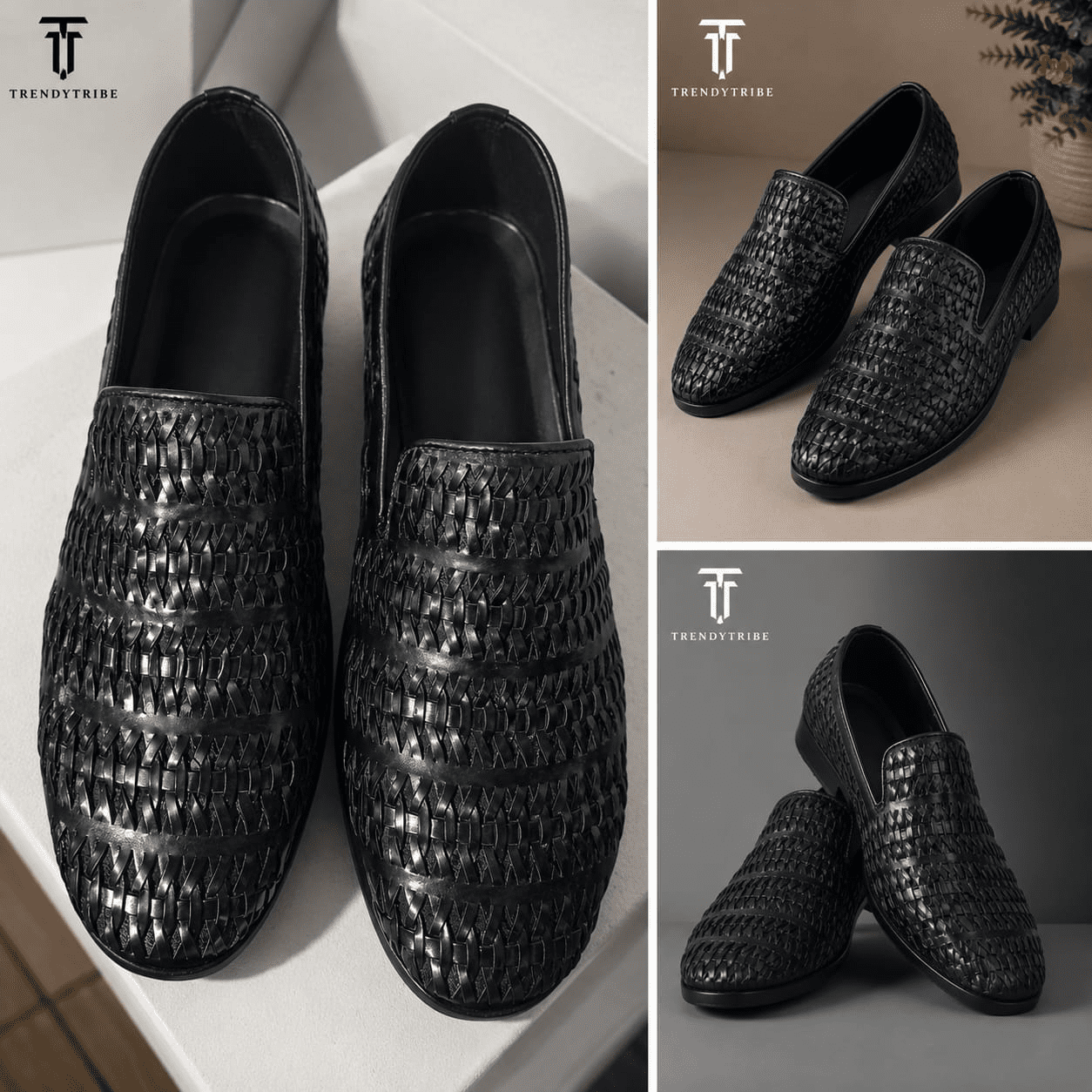 Premium Black Woven Moccasins for Men Premium Black Woven Moccasins for Men